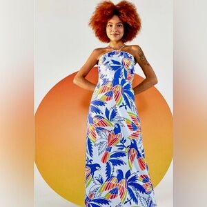 Farm Rio Blue Color Birds Midi Dress